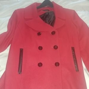 Black Rivet Bright Red Peacoat